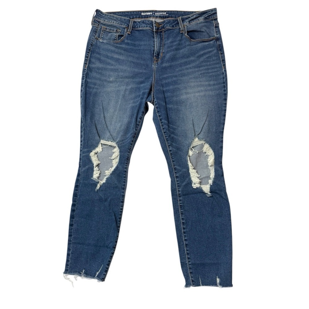 Old Navy Rockstar Skinny Jeans Distressed Raw Hem Size 14 Mid Rise